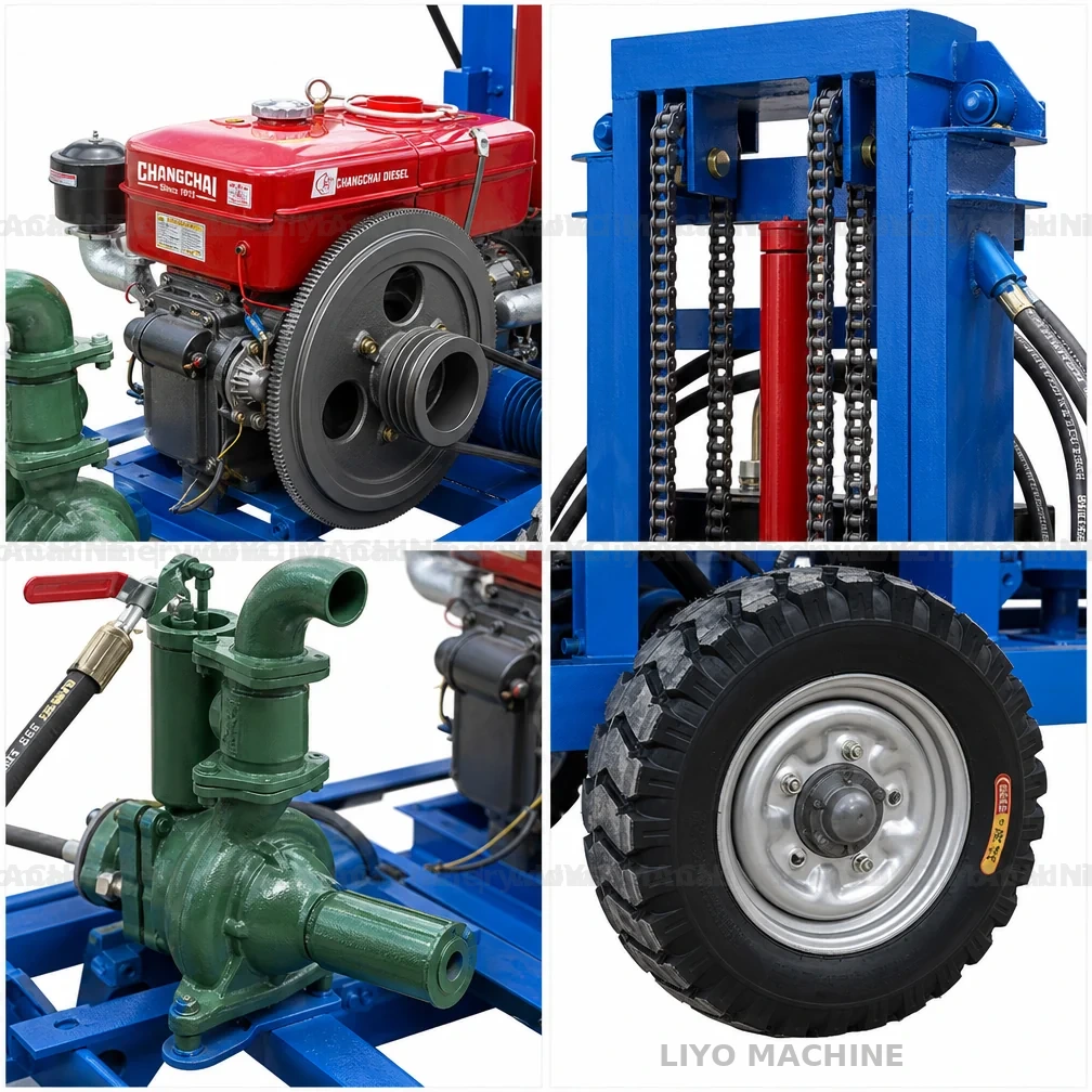 LY-150 engine dual chain mud pump and tire details